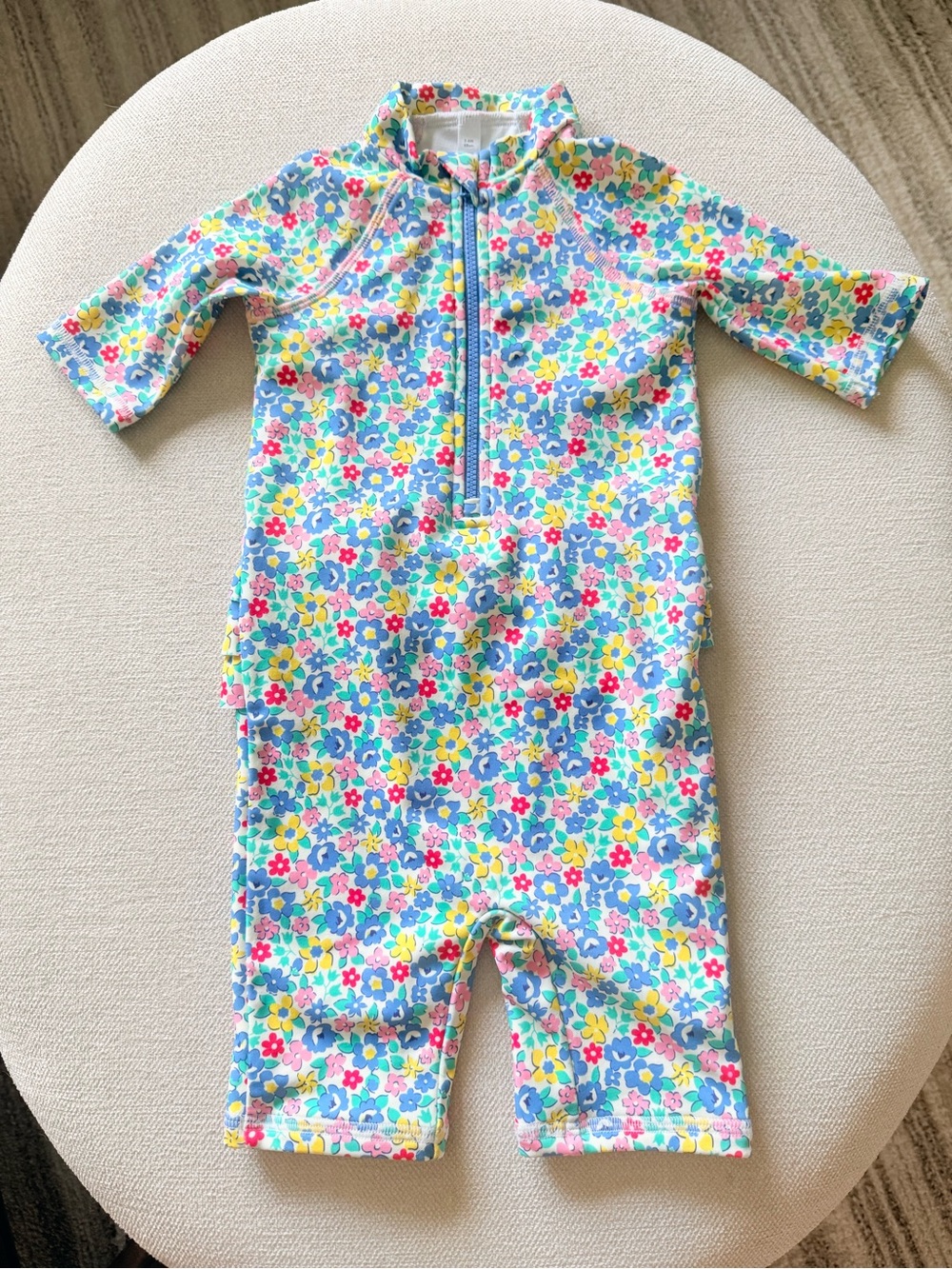 Baby Boden Floral Ruffle Long Sleeve Rash Guard Swimsuit 3–6M
